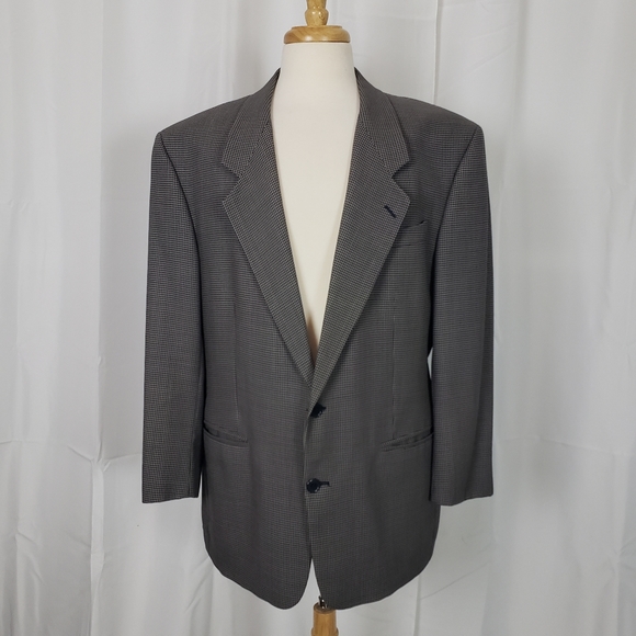 YSL Yves Saint Laurent Textured Wool Tight Woven Pattern Blazer Jetted Pocket 42